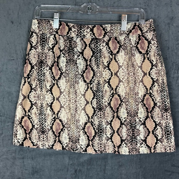 Altar'd State Snakeskin print Tan Brown Pencil Denim Mini Skirt Sz L - Picture 3 of 7